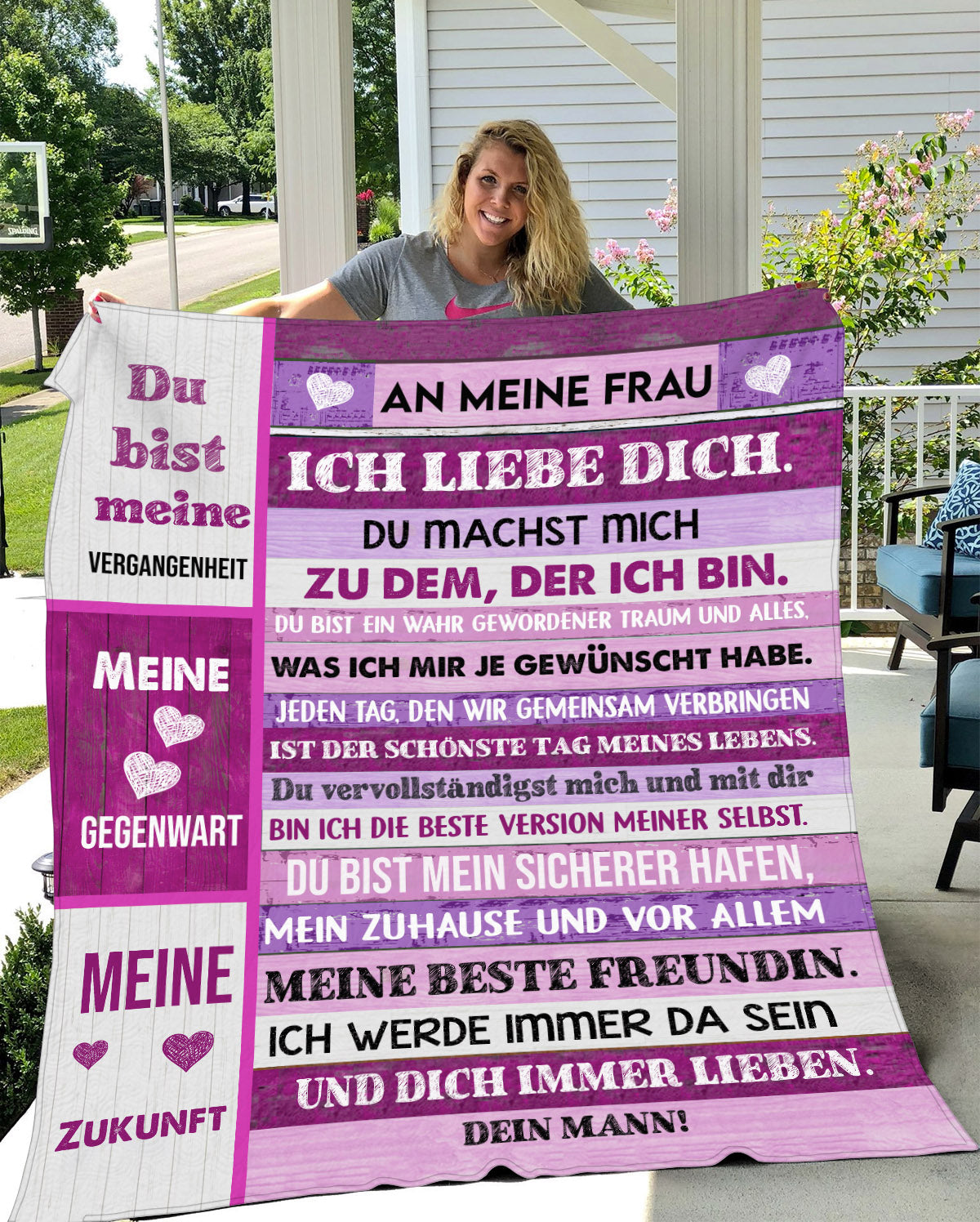Herzenswärme im Textil: An meine FRAU! Liebesbotschaft auf Kuscheldecke