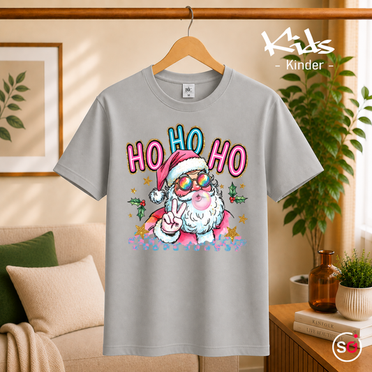 Kinder Grau – Cooler Weihnachtsmann Kinder T-Shirt mit Sonnenbrille & Kaugummi | HO HO HO Design