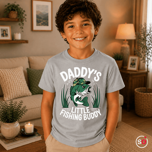 Kinder T-Shirt 'Daddy's Little Fishing Buddy' mit coolem Angler-Fisch Motiv - StyleOne