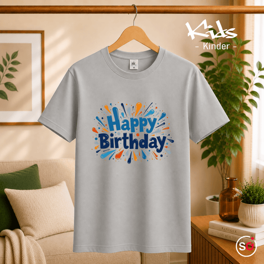 Kinder T-Shirt "Happy Birthday" mit bunter Farbexplosion und Konfetti-Design - StyleOne