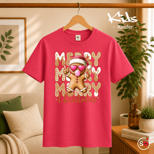 Kinder Weihnachts-T-Shirt mit coolem Lebkuchenmann, Sonnenbrille und Peace-Zeichen - StyleOne