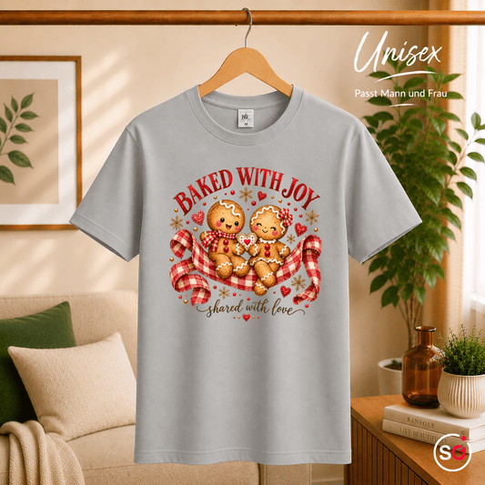Lebkuchen Pärchen T-Shirt 'Baked with Joy' | Weihnachtliches Design mit Spruch - StyleOne