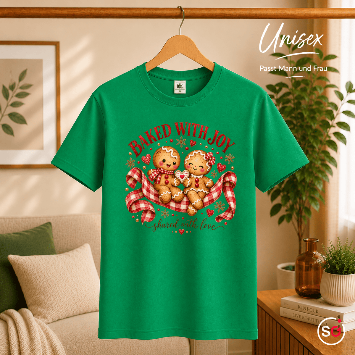 Lebkuchen Pärchen T-Shirt 'Baked with Joy' | Weihnachtliches Design mit Spruch - StyleOne