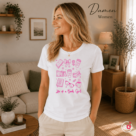 Life of a Book Girl T-Shirt – Liebe zum Lesen & Kaffee Motiv in Pink - StyleOne