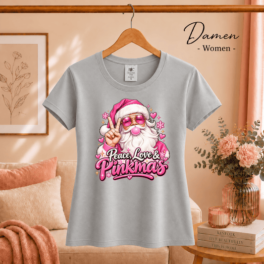 Pinkmas T-Shirt: Cooler Weihnachtsmann mit Peace-Zeichen & rosa Sonnenbrille - StyleOne