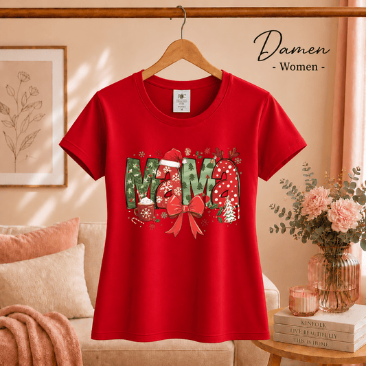 T-Shirt mit festlichem MAMA Schriftzug, Weihnachtsmütze und Rentier-Geweih - StyleOne