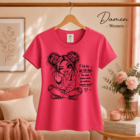 T-Shirt mit frechem Mädchen & Spruch 'Die anderen können mich!' – Statement-Design mit Mittelfinger - StyleOne
