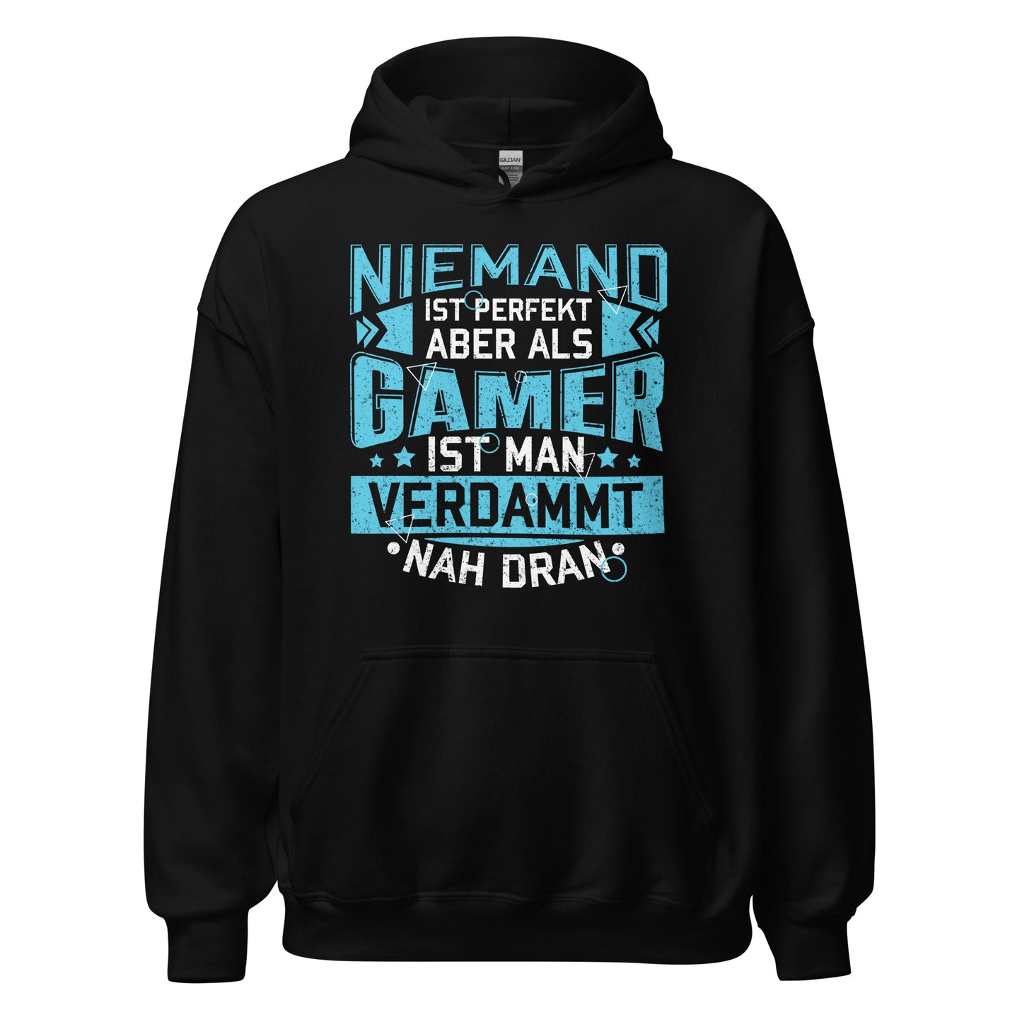 Hochwertiger Gaming Kapuzenpullover | Spruch: "Als Gamer verdammt nah dran!"