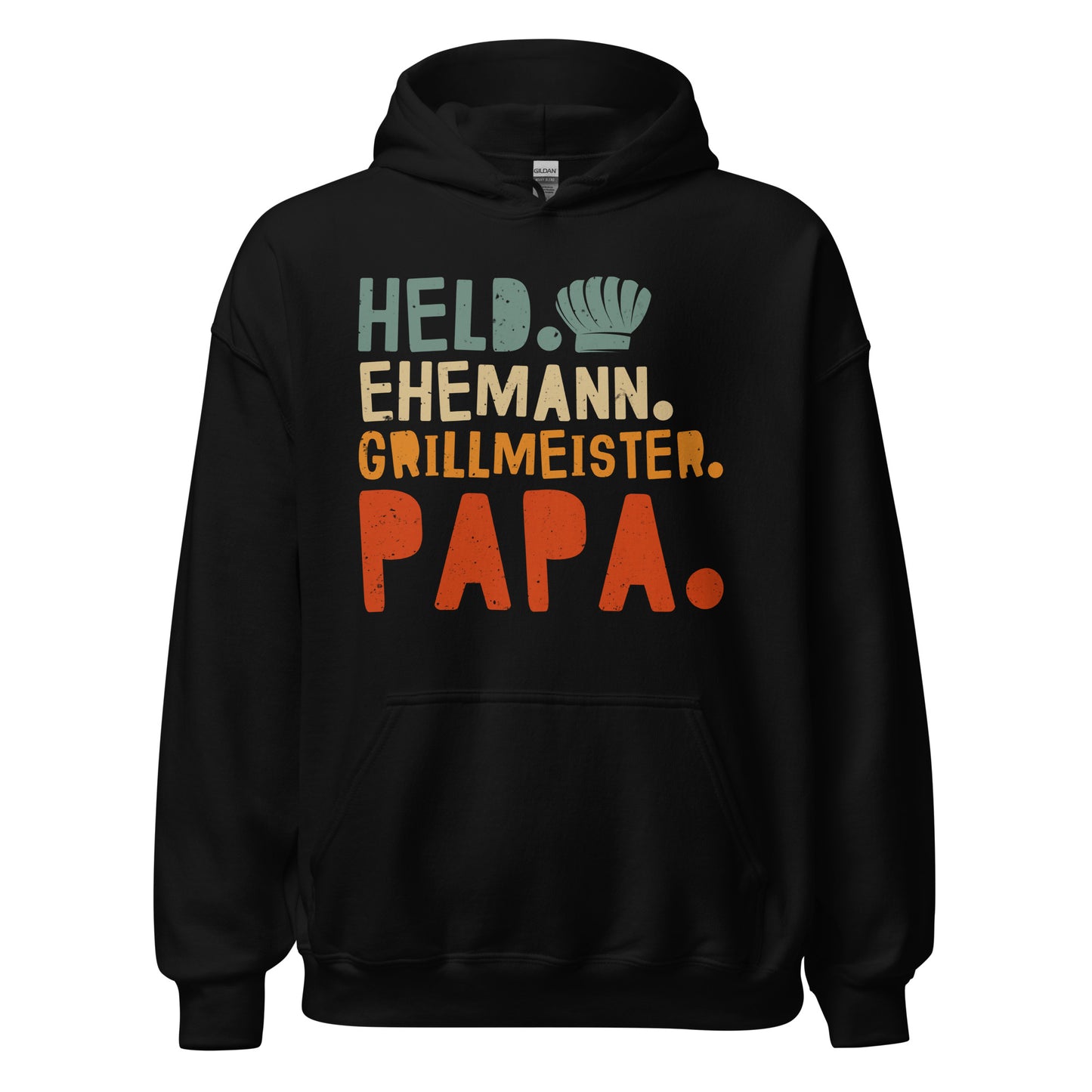 Vielseitiger Held-Kapuzenpullover | Spruch: "Held! Ehemann! Grillmeister! Papa!"