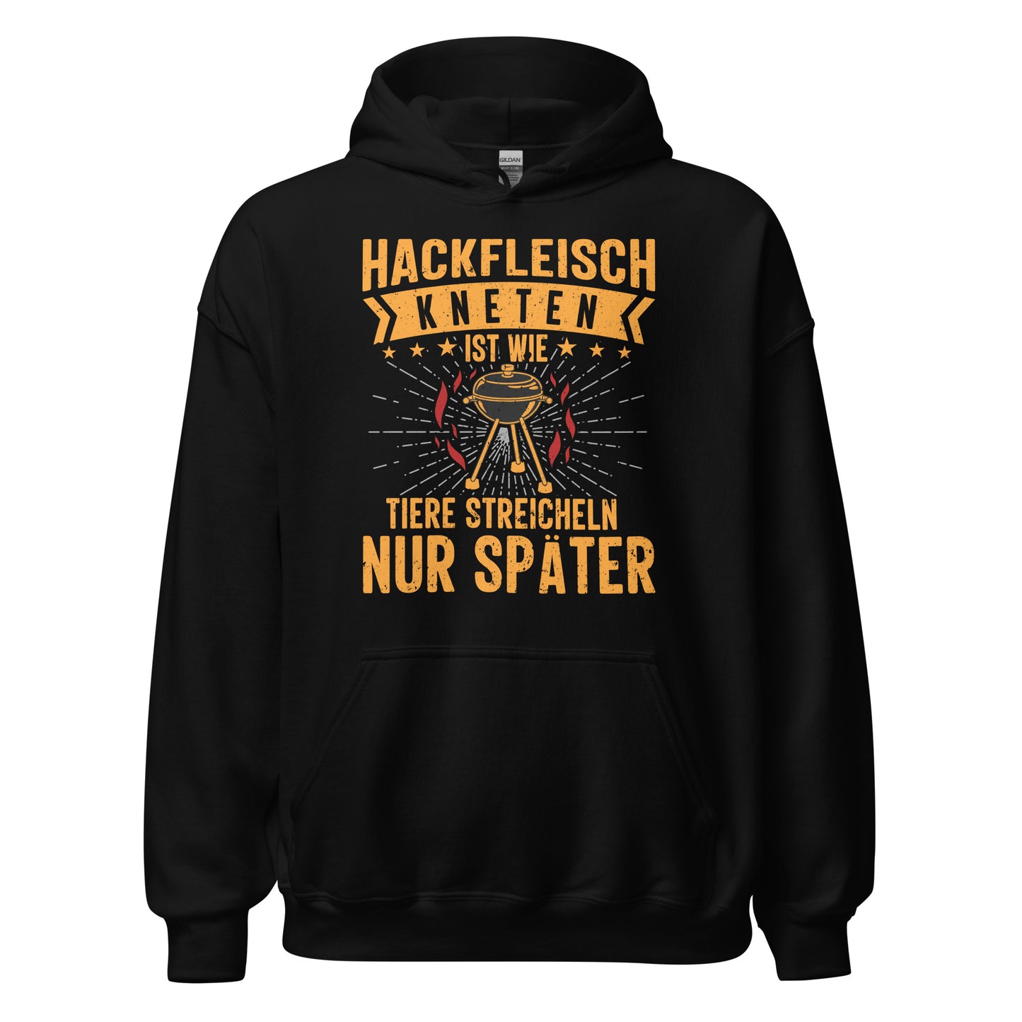 Witziger Hackfleisch-Kapuzenpullover | Spruch: "Hackfleisch kneten, wie Tiere streicheln"