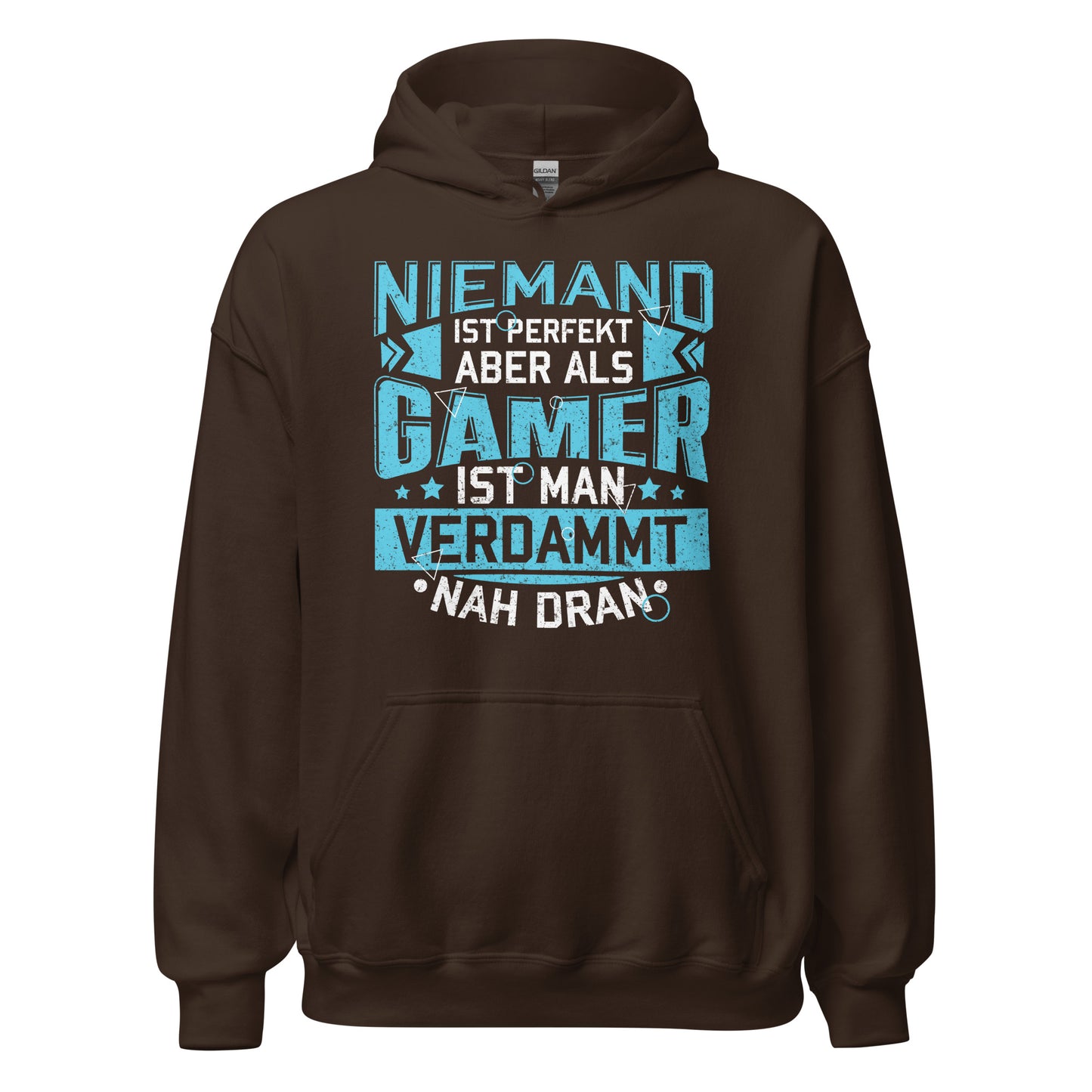 Hochwertiger Gaming Kapuzenpullover | Spruch: "Als Gamer verdammt nah dran!"
