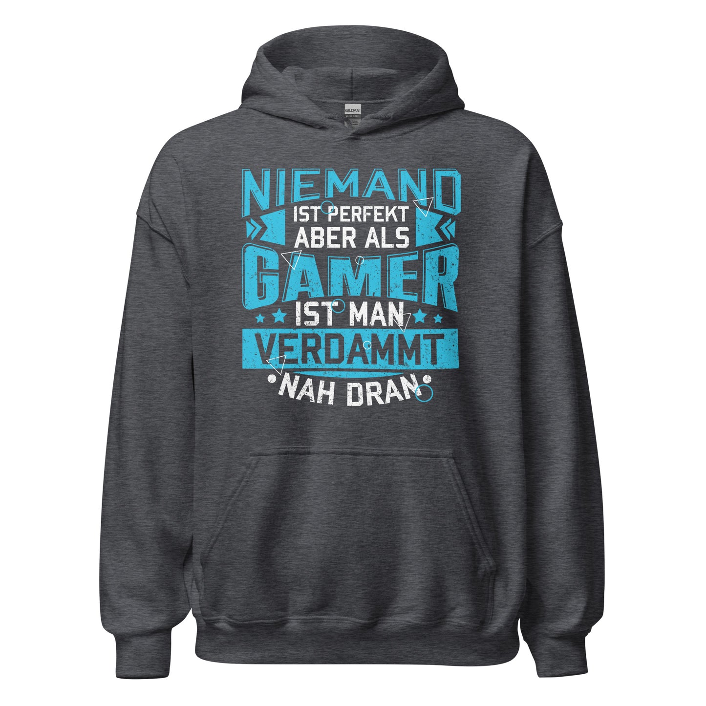 Hochwertiger Gaming Kapuzenpullover | Spruch: "Als Gamer verdammt nah dran!"