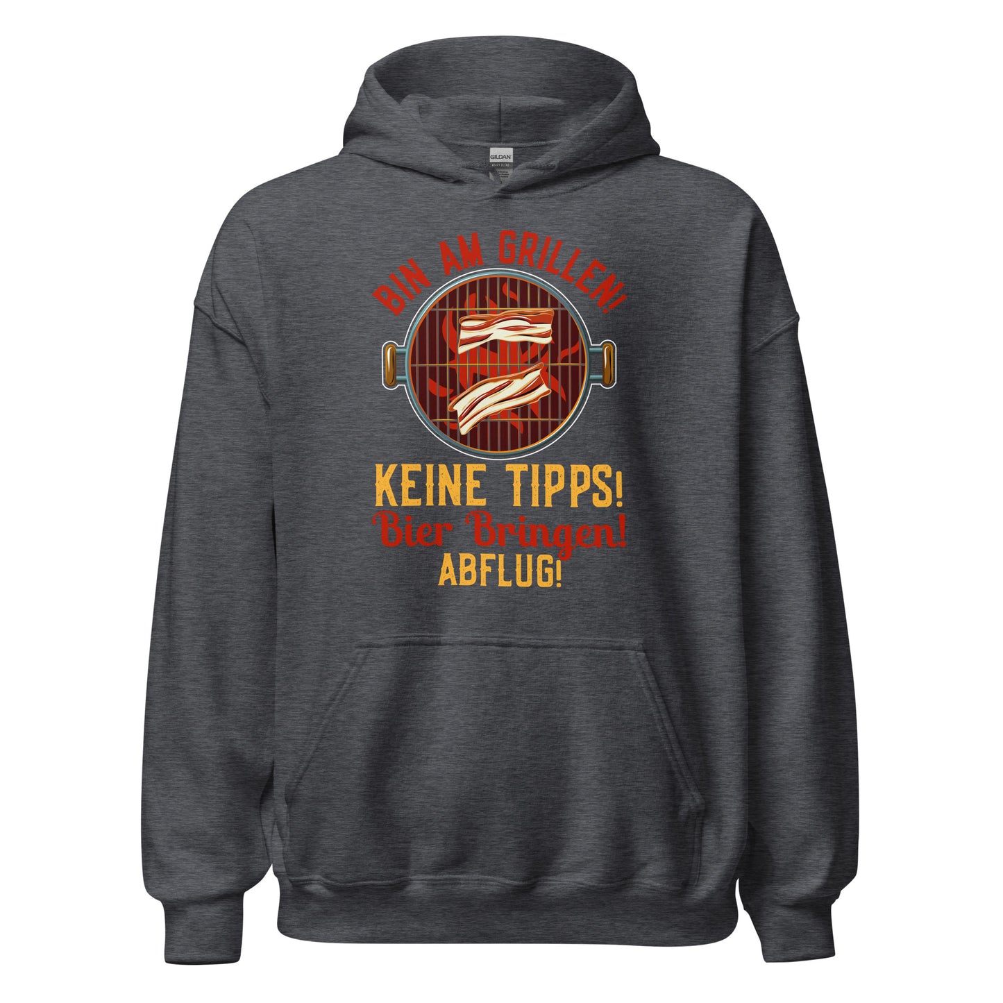 Cooler Grill-Kapuzenpullover | Spruch: "Bin am GRILLEN, keine Tipps, Bier her, Abflug!"