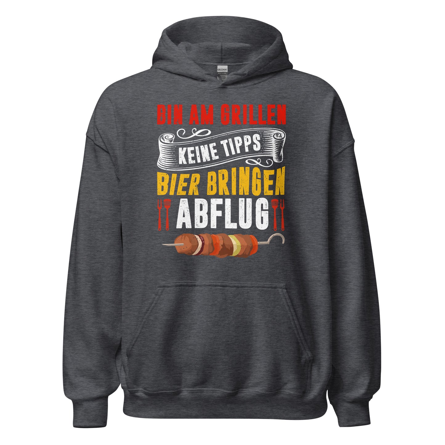 Trendiger Grill-Kapuzenpullover | Spruch: "Bin am Grillen! Keine Tipps! Bier bringen! Abflug!"