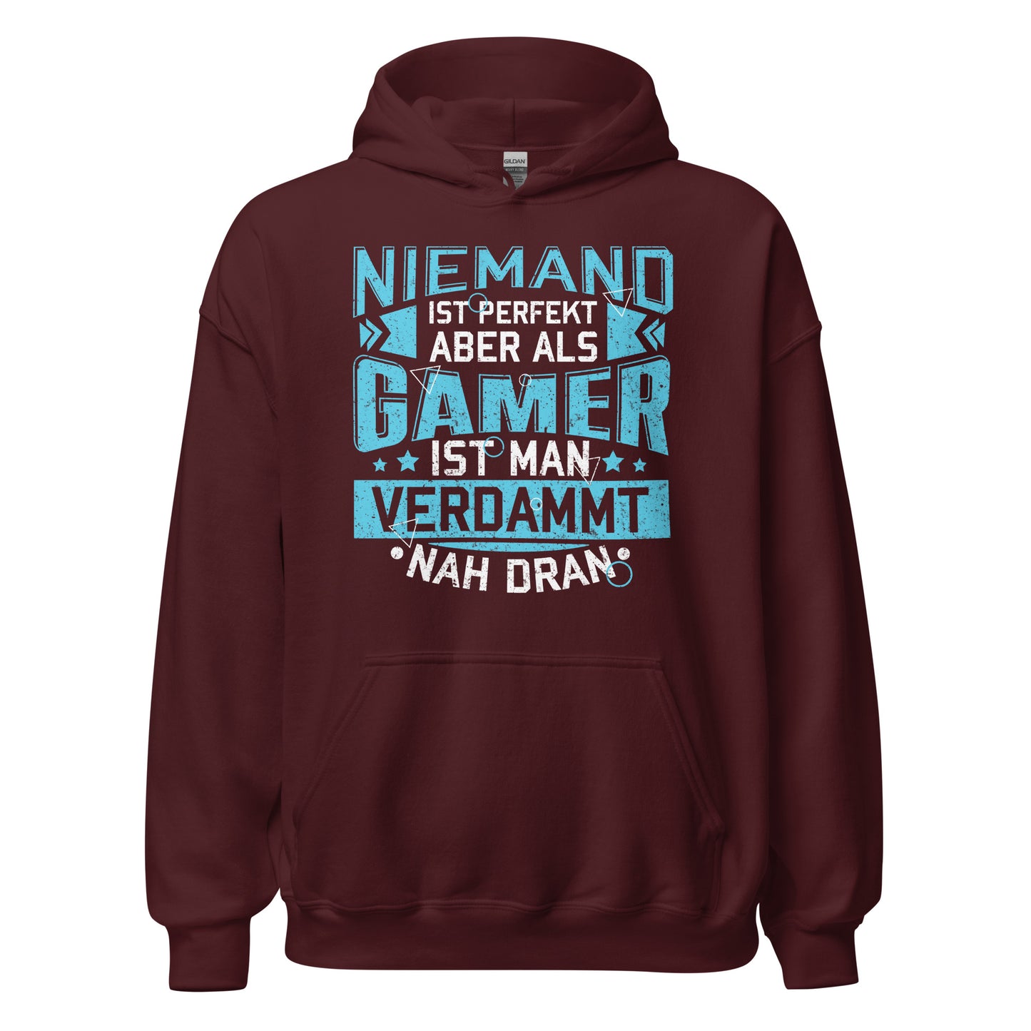 Hochwertiger Gaming Kapuzenpullover | Spruch: "Als Gamer verdammt nah dran!"