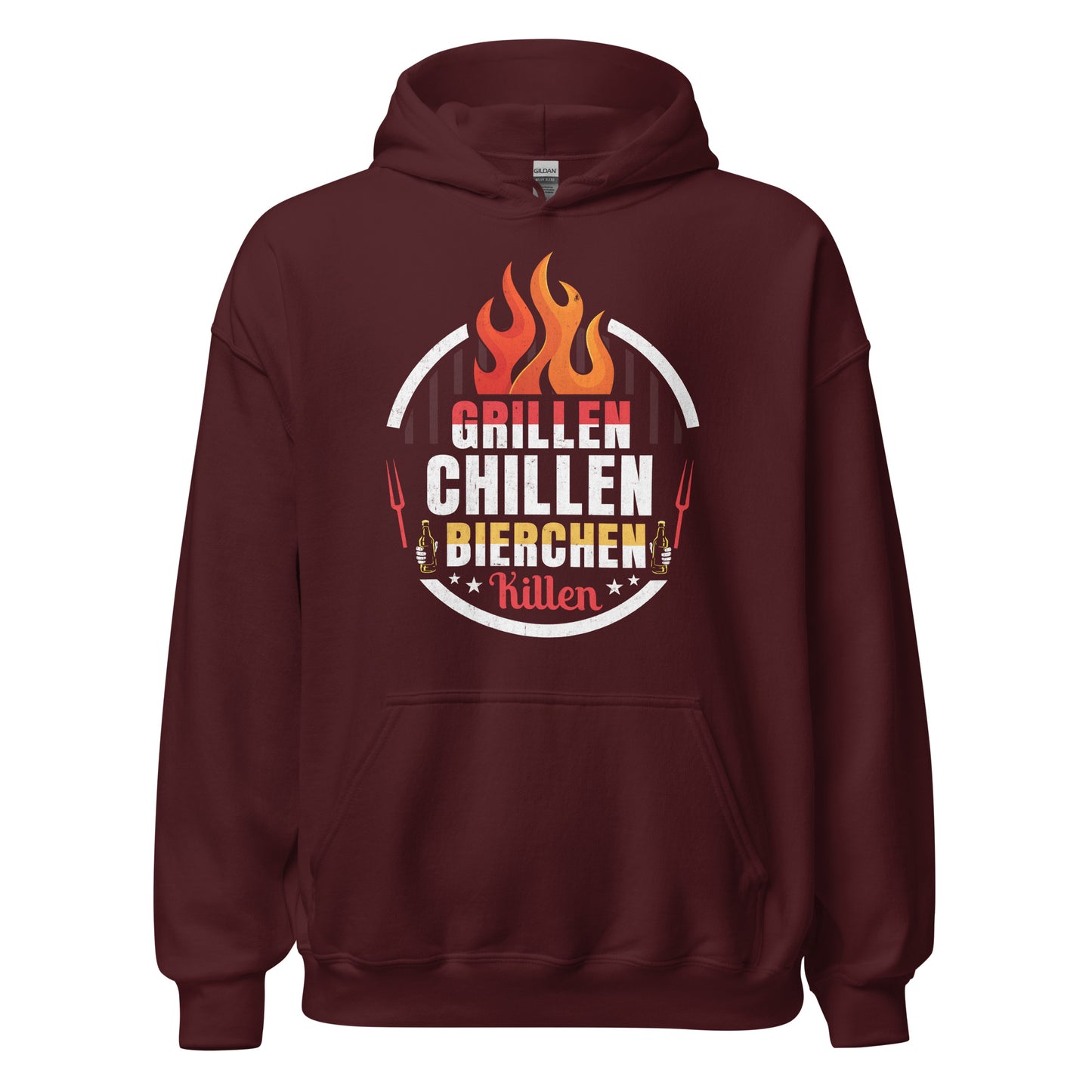 Cooler Grill-Kapuzenpullover | Spruch: "GRILLEN! CHILLEN! Bierchen Killen!"