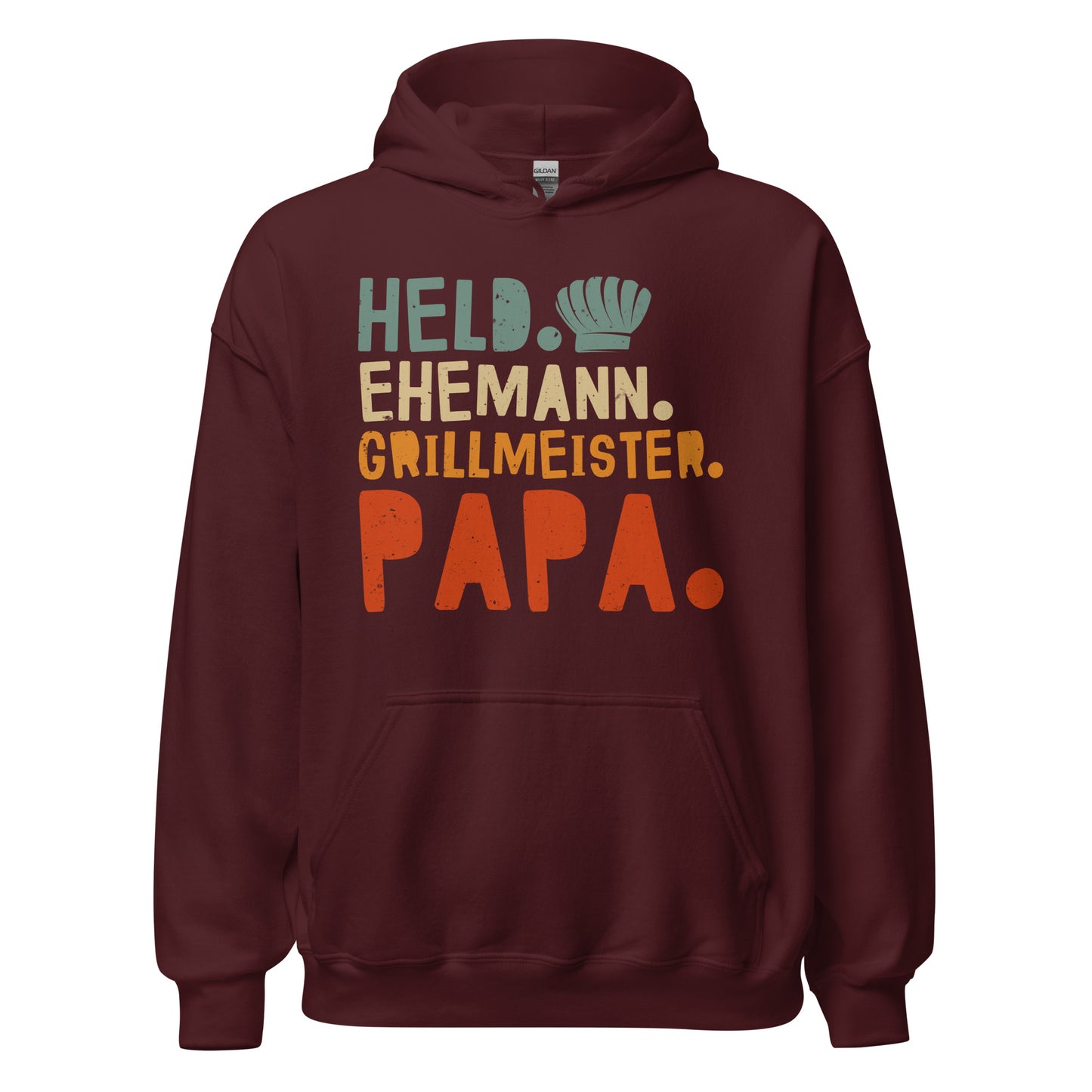Vielseitiger Held-Kapuzenpullover | Spruch: "Held! Ehemann! Grillmeister! Papa!"