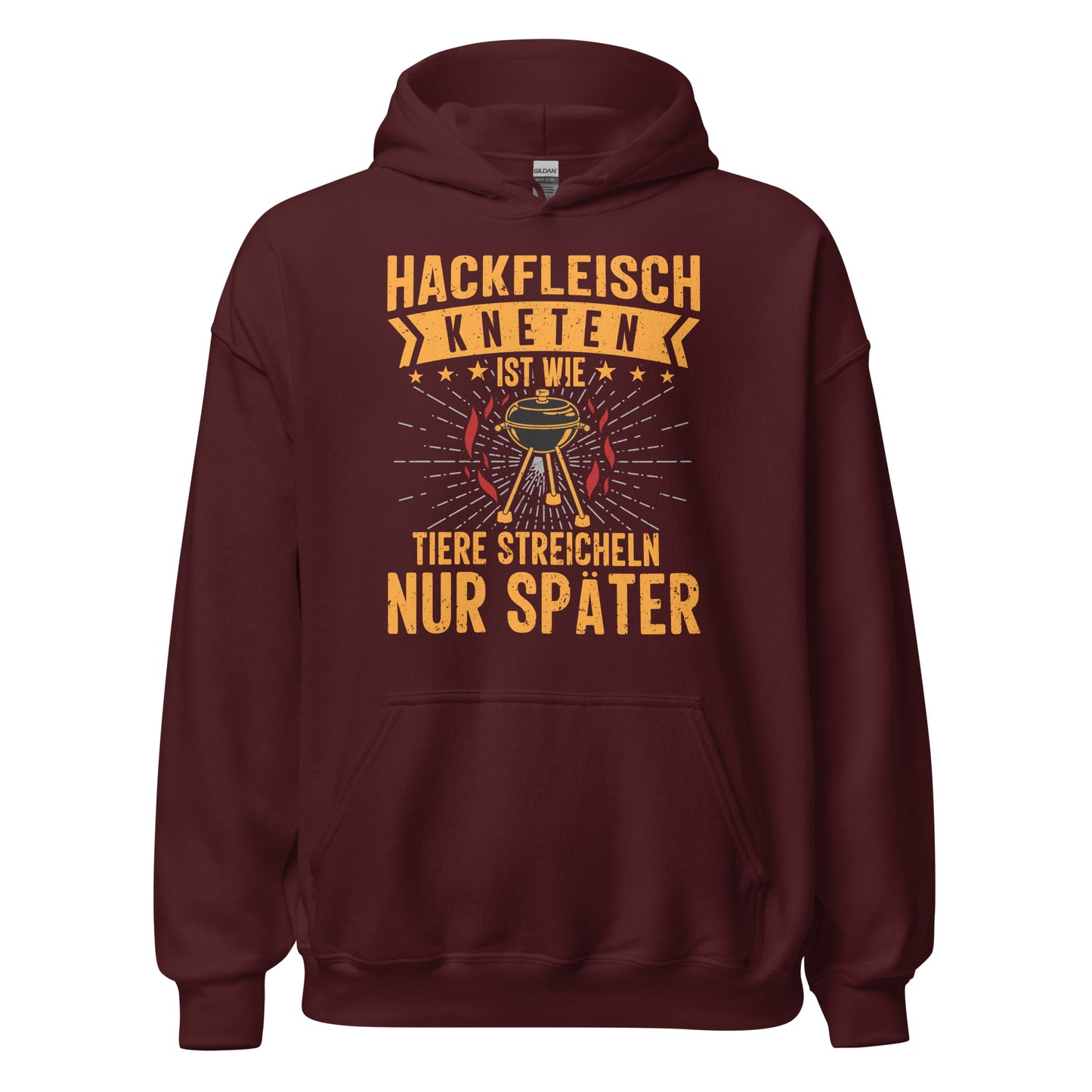 Witziger Hackfleisch-Kapuzenpullover | Spruch: "Hackfleisch kneten, wie Tiere streicheln"