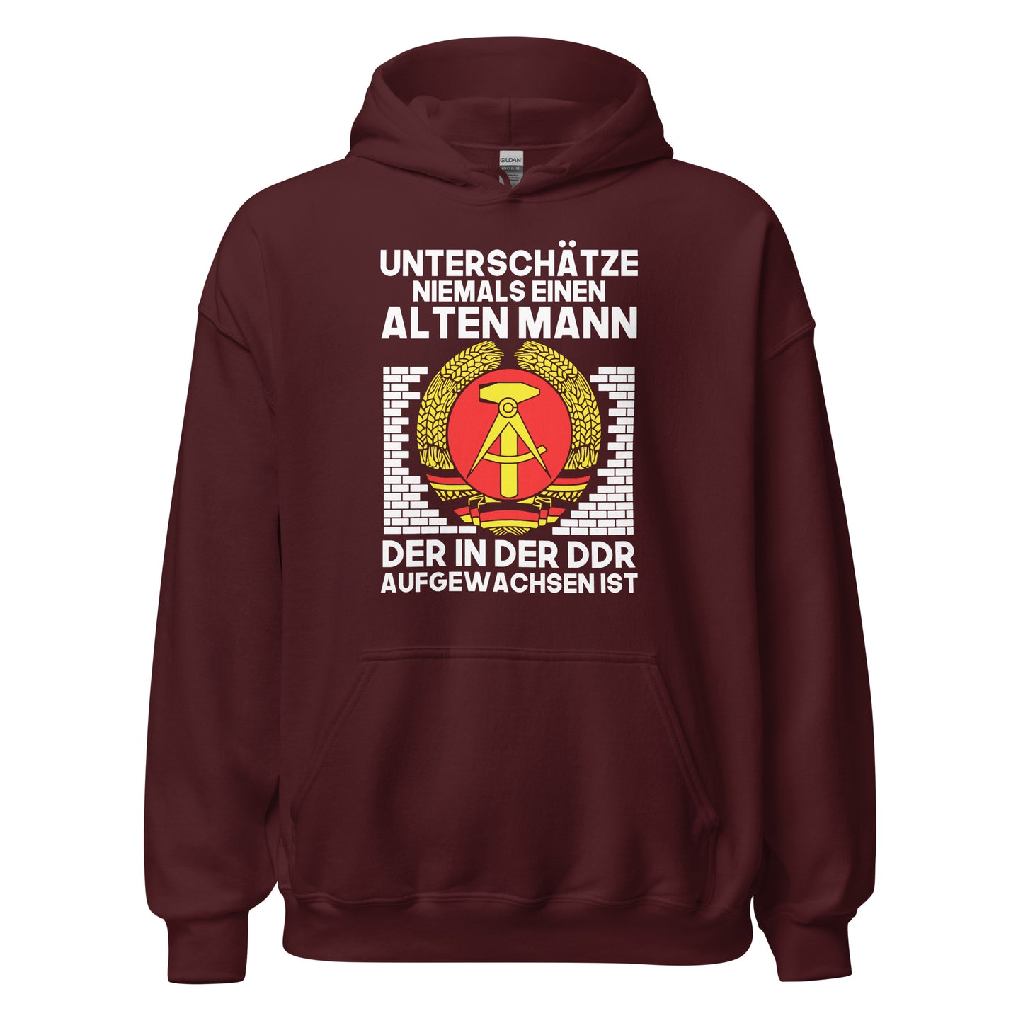 Unterschätze niemanden! DDR-Aufwuchs Hoodie | Zeitgeschichtlicher Kapuzenpullover