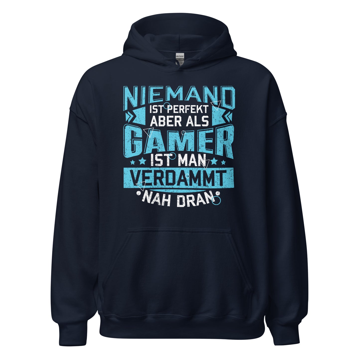 Hochwertiger Gaming Kapuzenpullover | Spruch: "Als Gamer verdammt nah dran!"