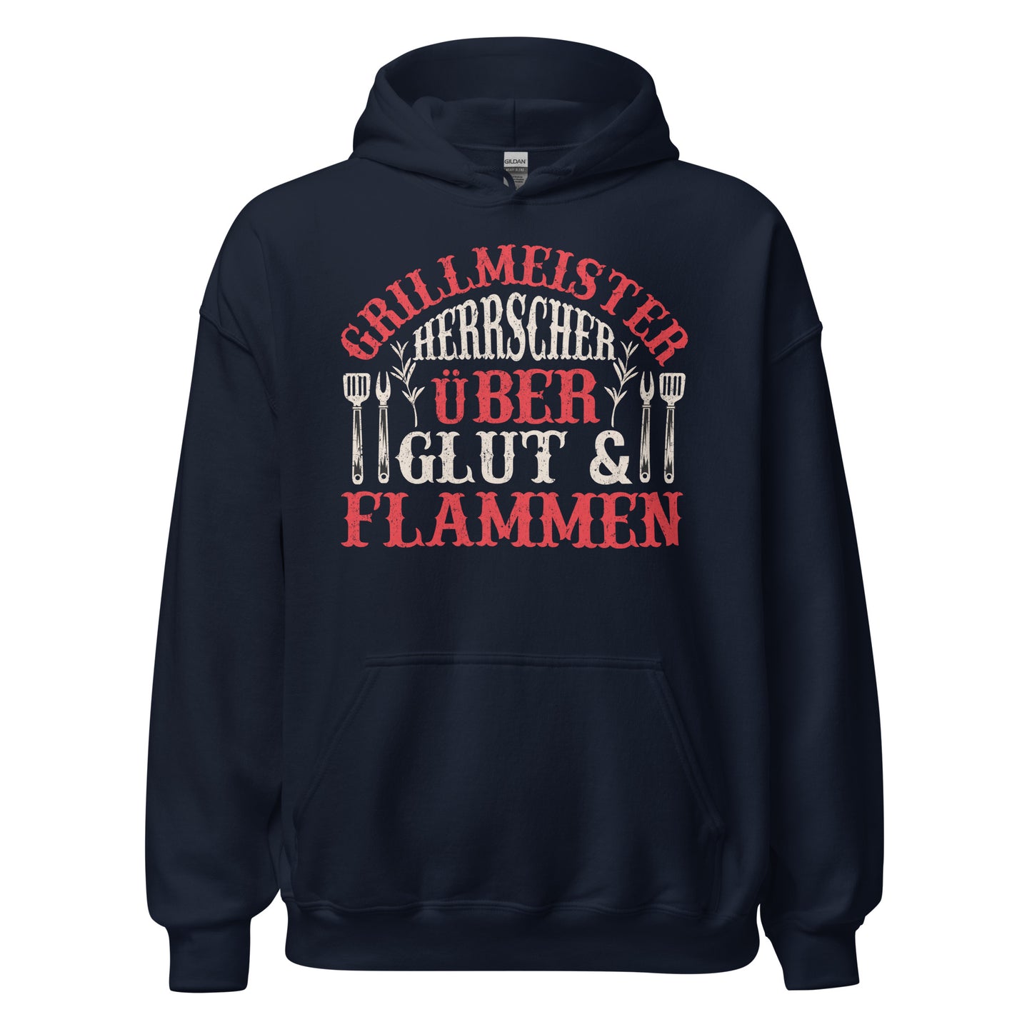 Stolzer Grillmeister-Kapuzenpullover | Spruch: "Grillmeister! Herrscher über Glut und Flammen!"