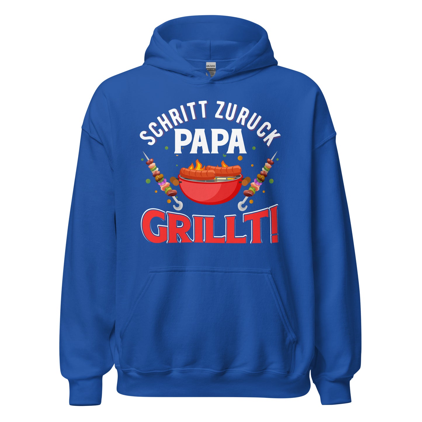 Cooler Papa Grill-Kapuzenpullover | Spruch: "Schritt zurück, Achtung! Papa GRILLT"