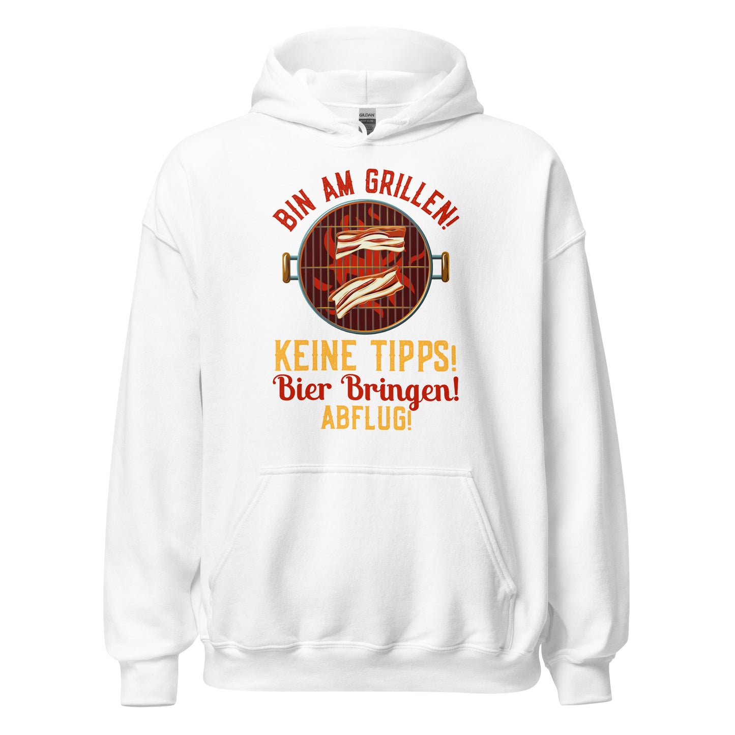 Cooler Grill-Kapuzenpullover | Spruch: "Bin am GRILLEN, keine Tipps, Bier her, Abflug!"