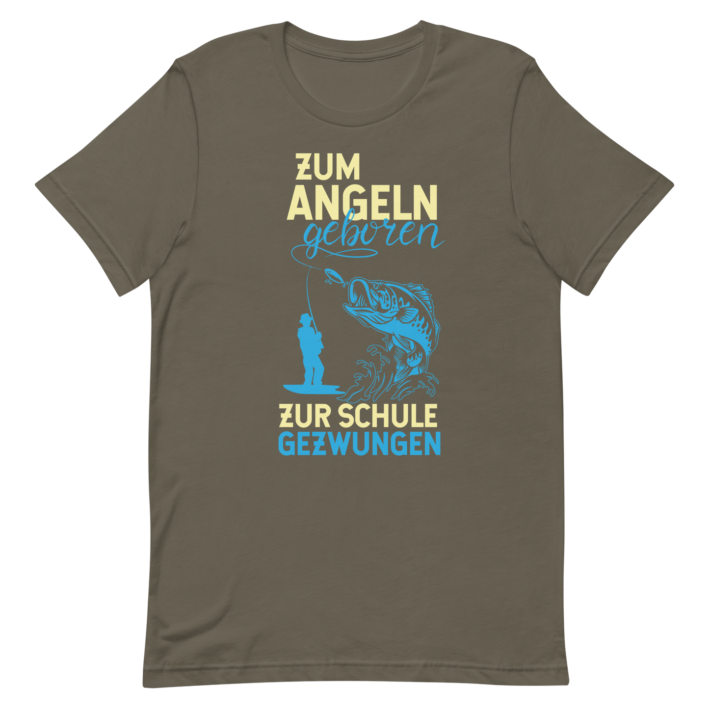 Kaufe jetzt mein lustiges T-Shirt "Angeln geboren, Schule gezwungen"