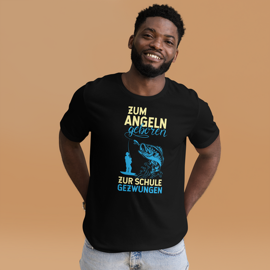 Kaufe jetzt mein lustiges T-Shirt "Angeln geboren, Schule gezwungen"