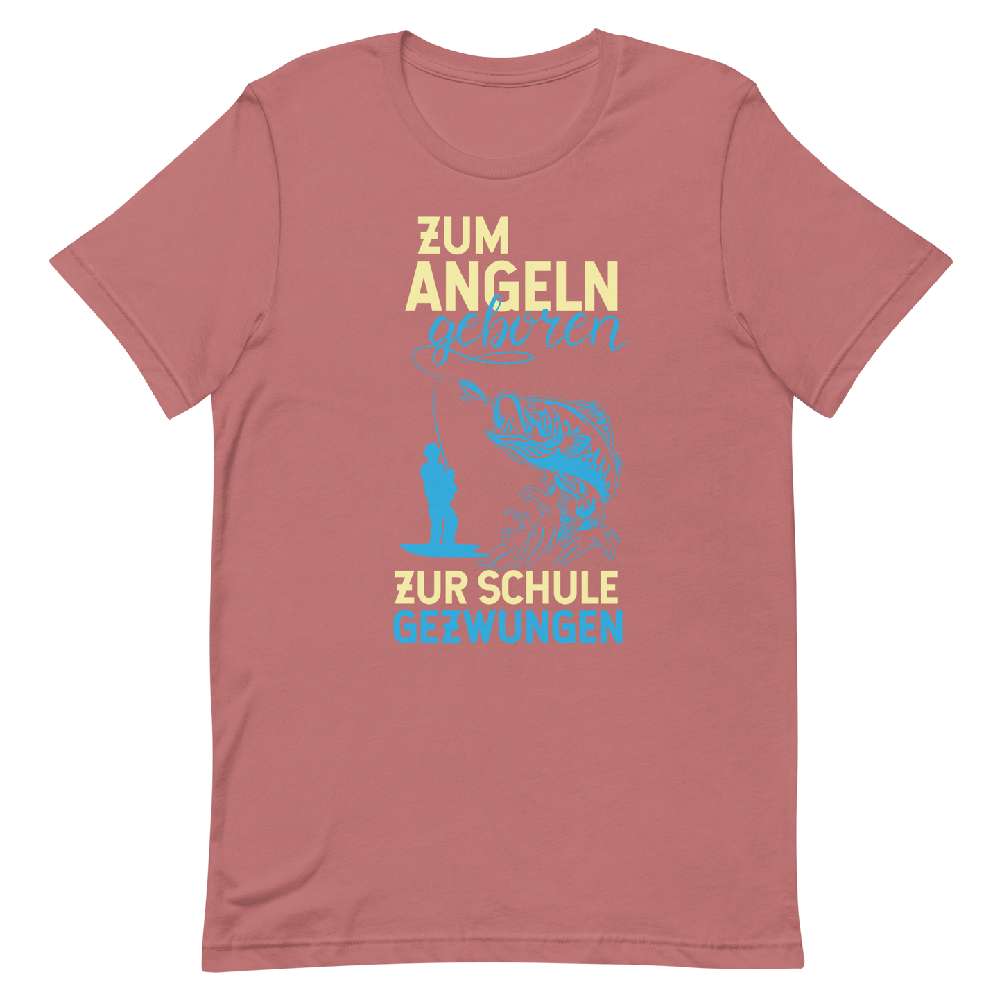 Kaufe jetzt mein lustiges T-Shirt "Angeln geboren, Schule gezwungen"