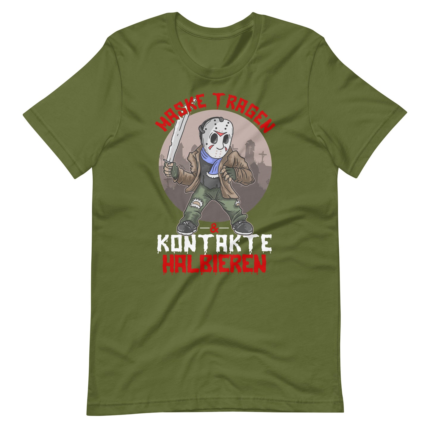 Gruseliges T-Shirt: Maske tragen, Kontakte Halbieren - Humorvoller Schutz