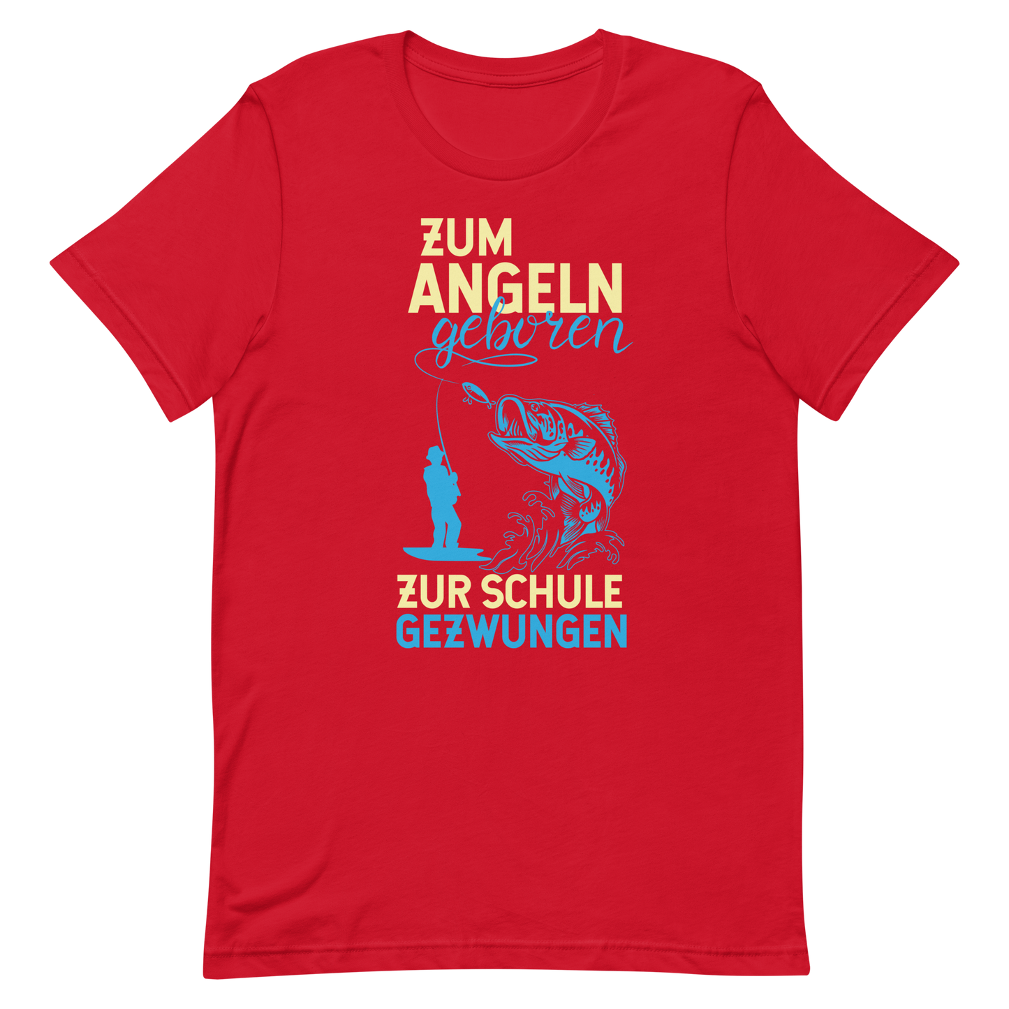 Kaufe jetzt mein lustiges T-Shirt "Angeln geboren, Schule gezwungen"