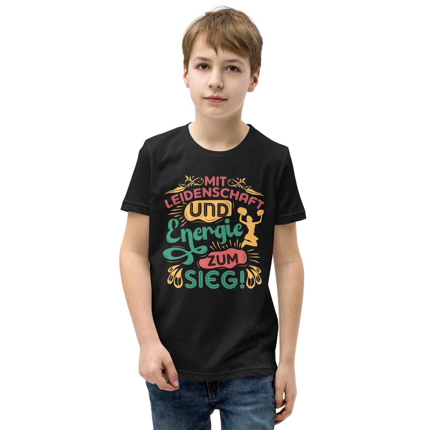 Mit Leidenschaft und Energie zum Sieg! Cheerleader Spruch - Dein motivierendes T-Shirt