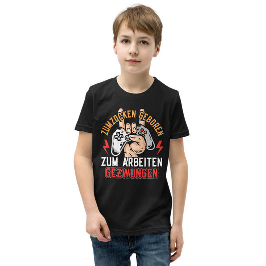 Geboren zum Zocken, gezwungen zum Arbeiten: Gamer-T-Shirt mit Statement