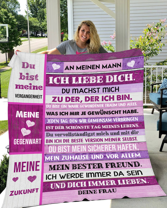 Für meinen Helden: Kuscheldecke mit Liebe für meinen Mann – Deine Frau sagt 'Ich liebe Dich' in Fleece