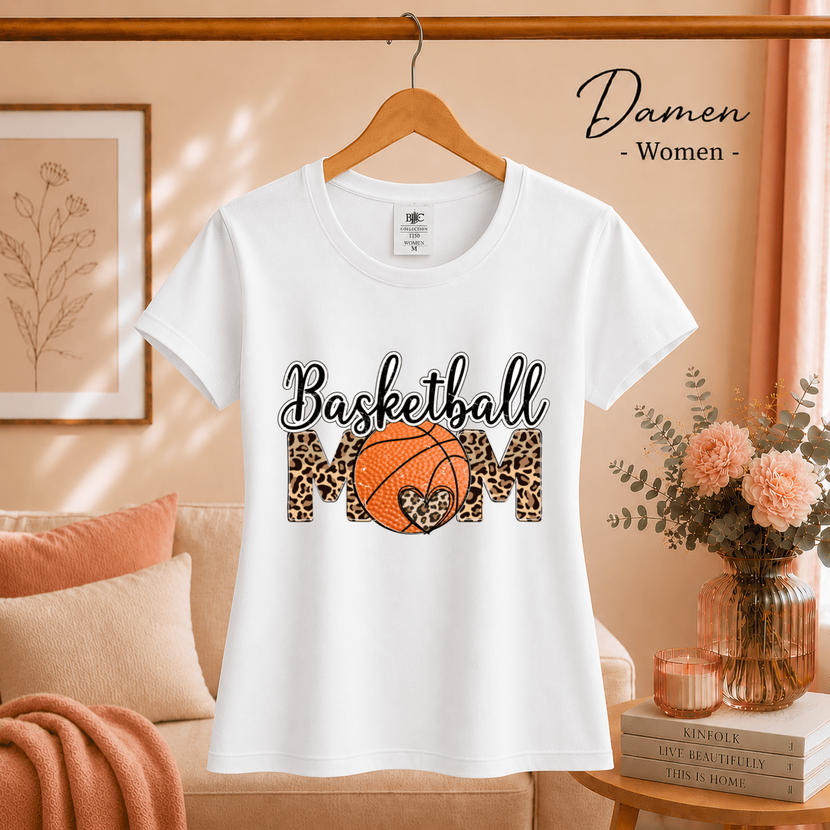 Basketball Mom T-Shirt | Design mit trendigem Leopardenmuster und Herz-Detail - StyleOne