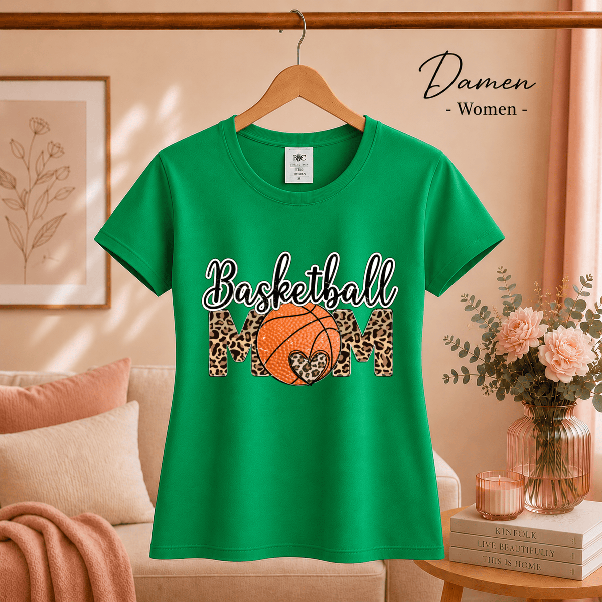 Basketball Mom T-Shirt | Design mit trendigem Leopardenmuster und Herz-Detail - StyleOne