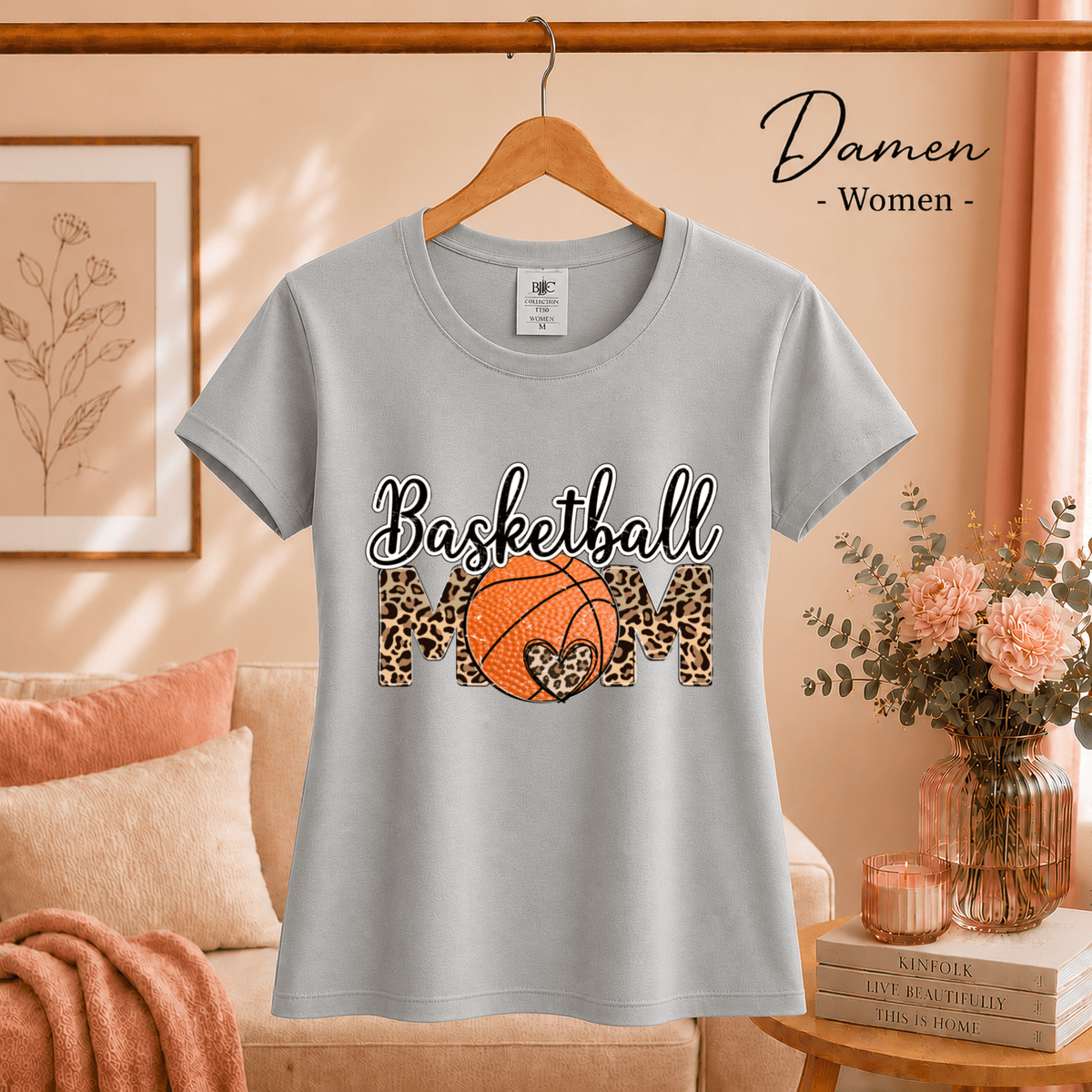 Basketball Mom T-Shirt | Design mit trendigem Leopardenmuster und Herz-Detail - StyleOne