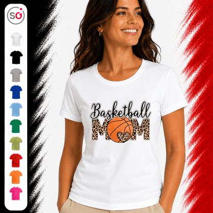 Basketball Mom T-Shirt | Design mit trendigem Leopardenmuster und Herz-Detail - StyleOne