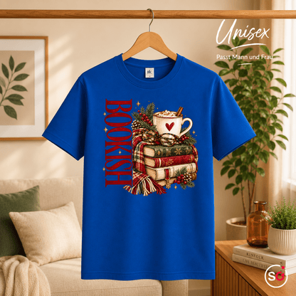 Bookish T-Shirt mit gemütlichem Wintermotiv: Bücherstapel, Kakao und Schal - StyleOne