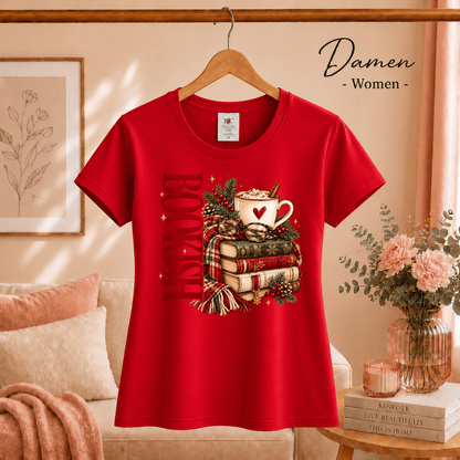 Bookish T-Shirt mit gemütlichem Wintermotiv: Bücherstapel, Kakao und Schal - StyleOne
