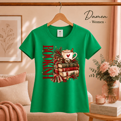 Bookish T-Shirt mit gemütlichem Wintermotiv: Bücherstapel, Kakao und Schal - StyleOne