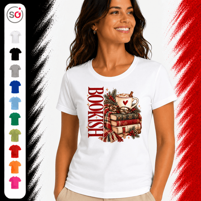 Bookish T-Shirt mit gemütlichem Wintermotiv: Bücherstapel, Kakao und Schal - StyleOne