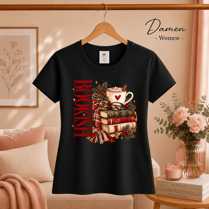 Bookish T-Shirt mit gemütlichem Wintermotiv: Bücherstapel, Kakao und Schal - StyleOne