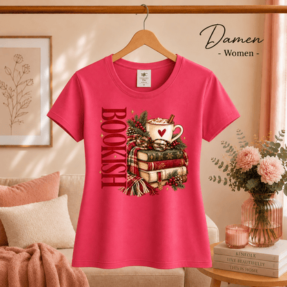 Bookish T-Shirt mit gemütlichem Wintermotiv: Bücherstapel, Kakao und Schal - StyleOne