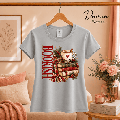 Bookish T-Shirt mit gemütlichem Wintermotiv: Bücherstapel, Kakao und Schal - StyleOne