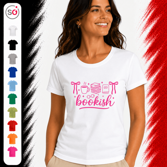 Bookish Vibes T-Shirt: Bücherliebe & Kaffee Motiv in Pink - StyleOne
