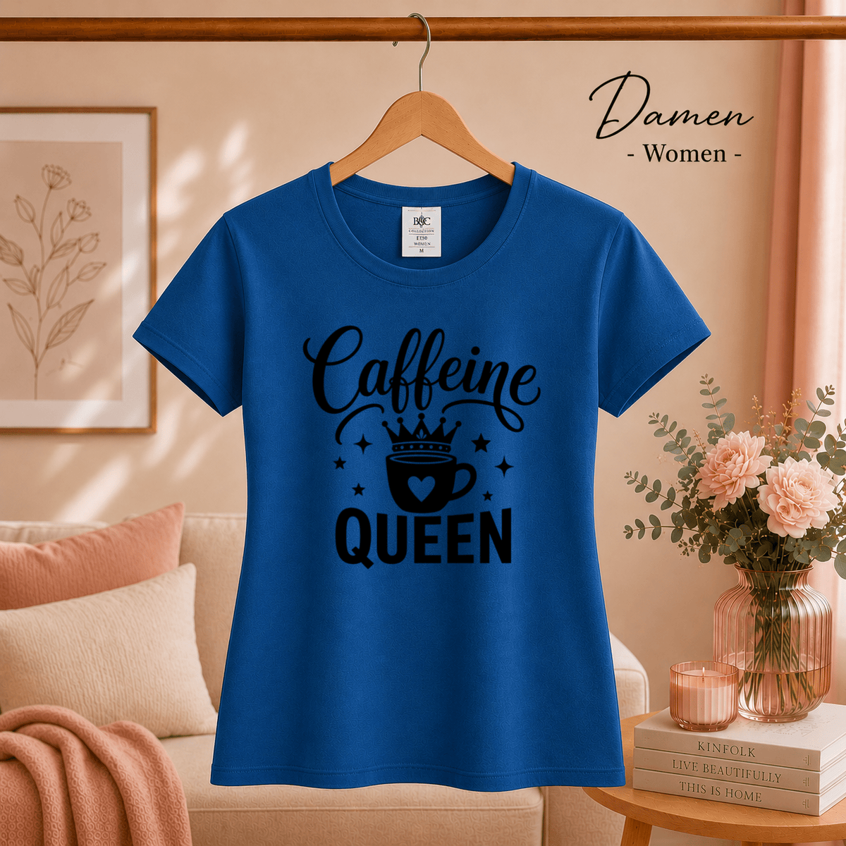 Caffeine Queen T-Shirt | Design mit Krone, Herz & Kaffeetasse für Kaffeeliebhaberinnen - StyleOne