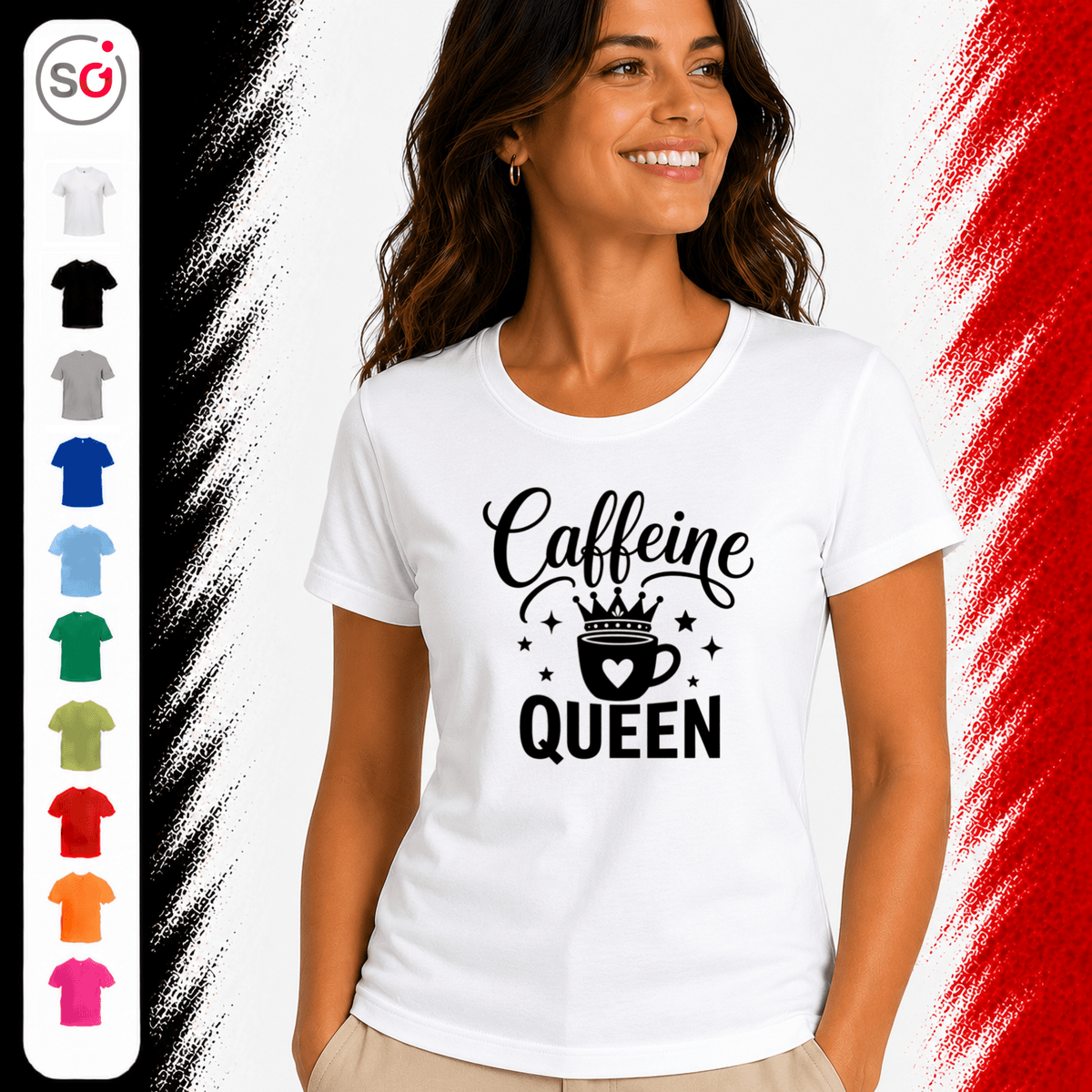 Caffeine Queen T-Shirt | Design mit Krone, Herz & Kaffeetasse für Kaffeeliebhaberinnen - StyleOne