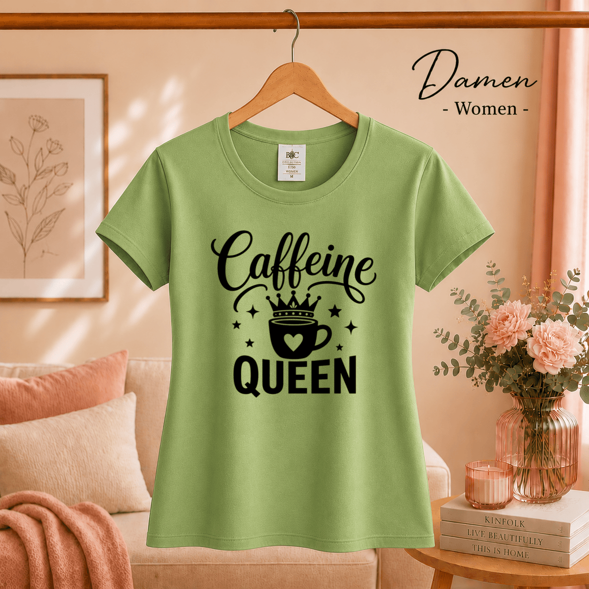 Caffeine Queen T-Shirt | Design mit Krone, Herz & Kaffeetasse für Kaffeeliebhaberinnen - StyleOne